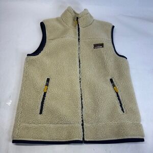 Mens Medium LL Bean Sherpa Vest Ivory Cream Deep Pile Zipper Thick‎ Medium Reg